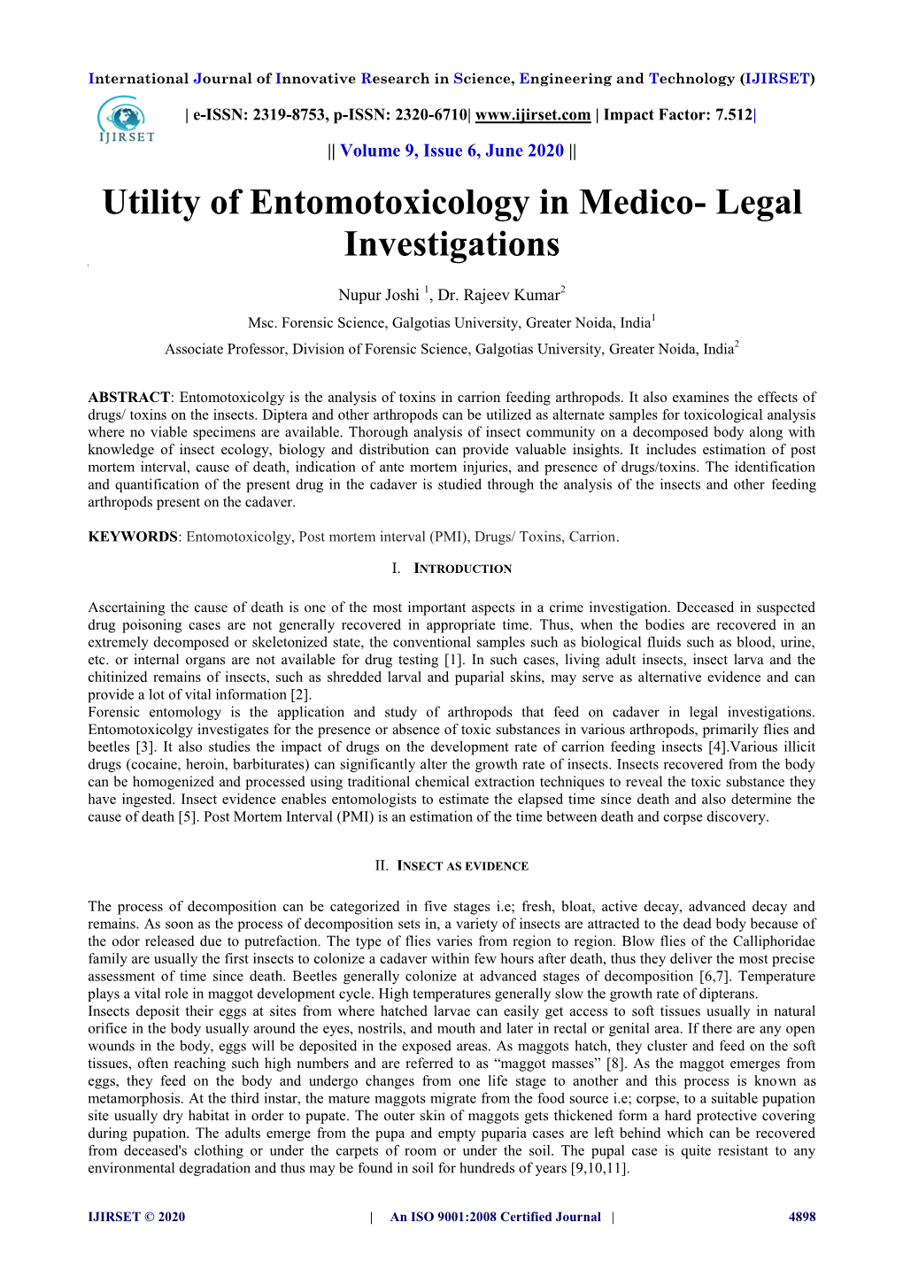 Utility of Entomotoxicology in Medico- Legal Investigations [