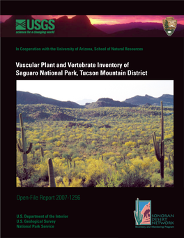 Vascular Plant and Vertebrate Inventory of Saguaro National Park, Tucson Mountain District