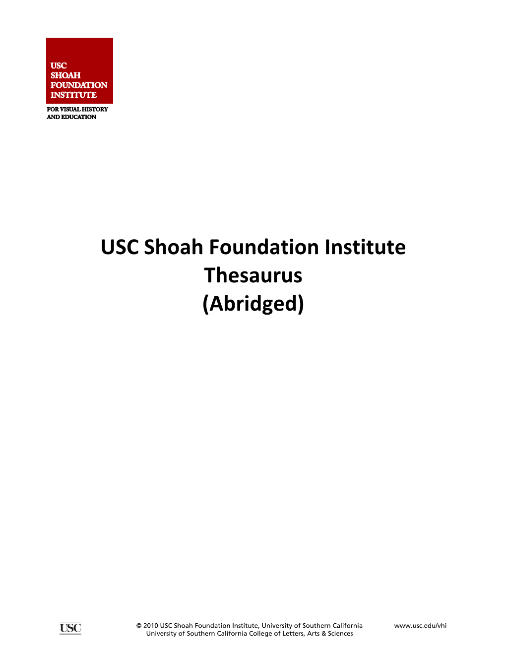 USC Shoah Foundation Institute Thesaurus (Abridged)
