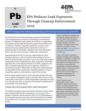 EPA Reduces Lead Exposures Through Cleanup Enforcement 2019