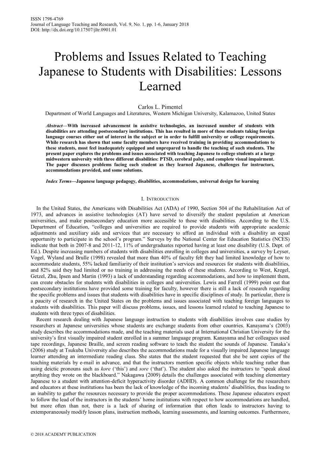 Problems and Issues Related to Teaching Japanese to Students with Disabilities: Lessons Learned