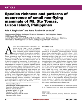 Species Richness and Patterns of Occurrence of Small Non-Flying Mammals of Mt