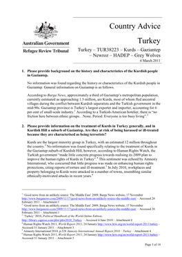 Country Advice Turkey Turkey – TUR38223 – Kurds – Gaziantep