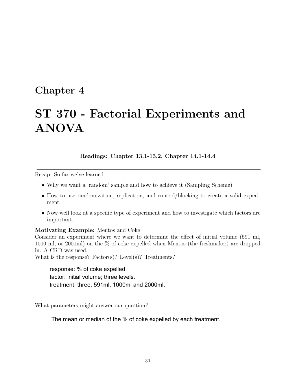 ST 370 - Factorial Experiments and ANOVA