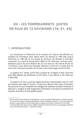 Xii - Les Tempéraments Justes De Plus De 12 Divisions (19, 31, 43)