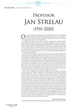 Professor Jan Strelau (1931–2020)