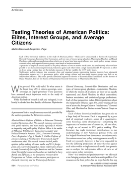 Testing Theories of American Politics: Elites, Interest Groups, and Average Citizens
