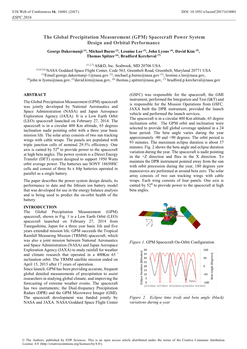 (GPM) Spacecraft Power System Design and Orbital Performance