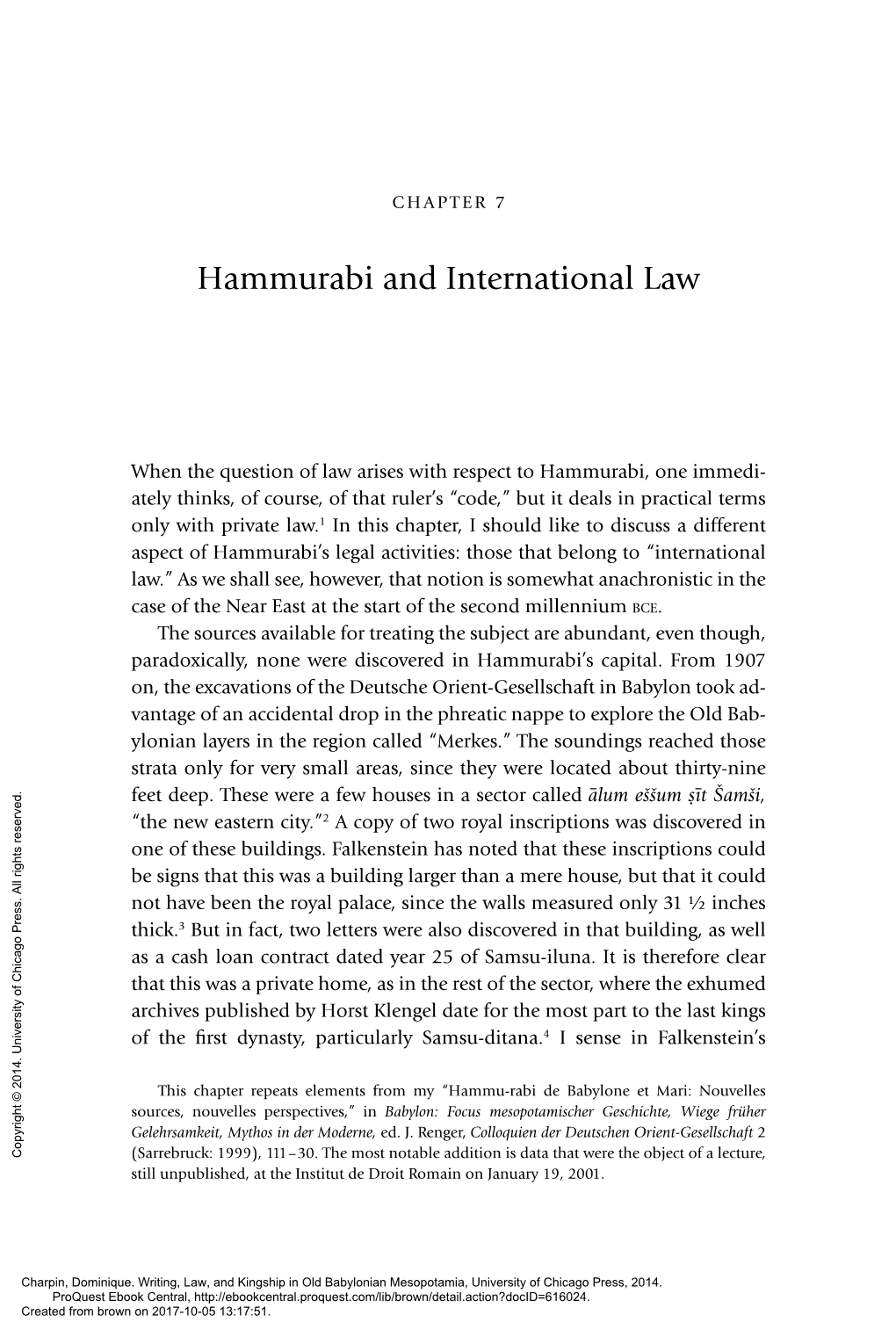 Hammurabi and International Law