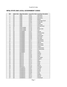 Mfbs STATE and LOCAL GOVERNMENT CODES