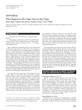 EDITORIAL What Happens in (The) Vagus, Stays in (The) Vagus Shawn Shah,1 Stephen Derryberry,2 Nicholas Teman,1 Curt Tribble1