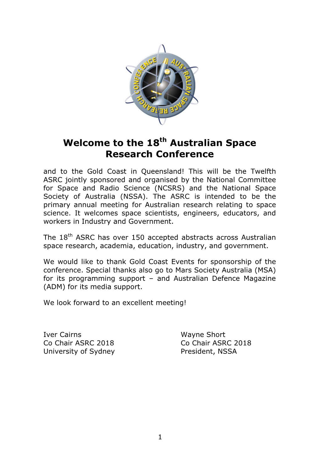 The 18Th Australian Space Research Conference