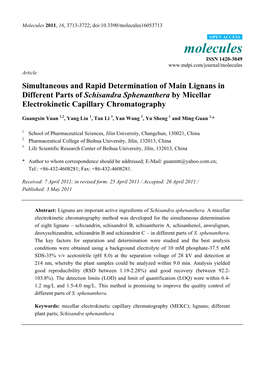 Simultaneous and Rapid Determination of Main Lignans in Different Parts of Schisandra Sphenanthera by Micellar Electrokinetic Capillary Chromatography