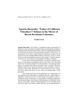Ágoston Haraszthy: “Father of California Viticulture”? Debates in the Mirror of Recent Revisionist Literature
