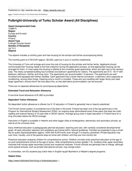 Fulbright-University of Turku Scholar Award (All Disciplines)