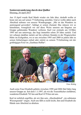 Seniorenwanderung Durch Den Quiller Dienstag, 28.April 2015