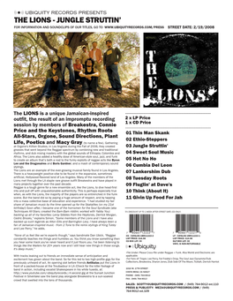 The Lions - Jungle Struttin’ for Information and Soundclips of Our Titles, Go to Street Date: 2/19/2008