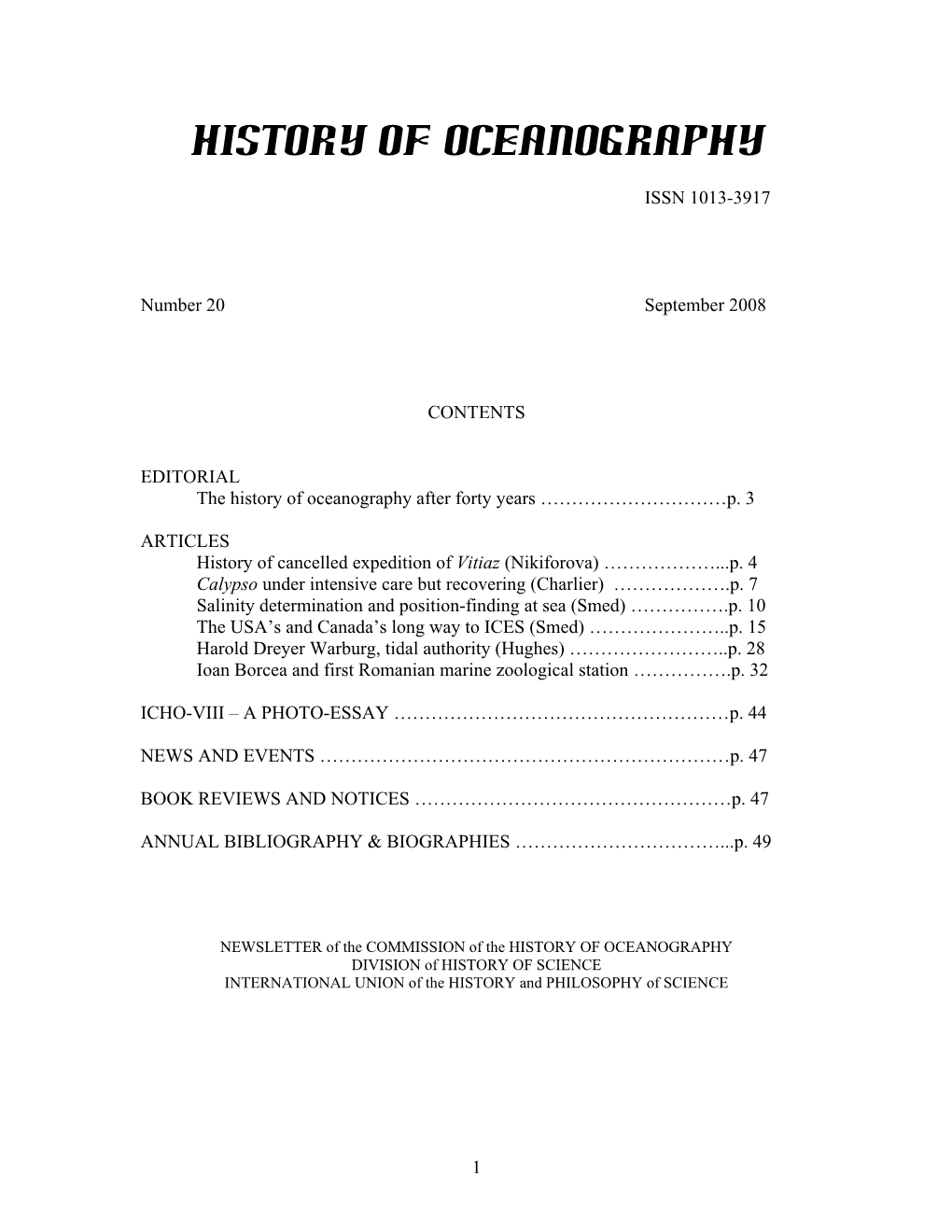 History of Oceanography, Number 20