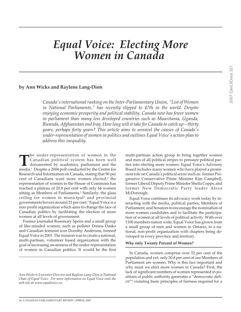 Equal Voice: Electing More Women in Canada