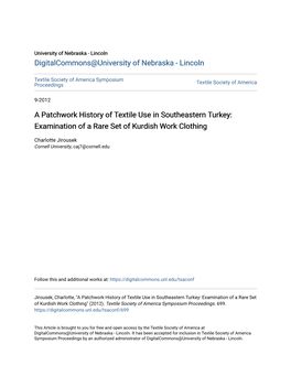 A Patchwork History of Textile Use in Southeastern Turkey: Examination of a Rare Set of Kurdish Work Clothing