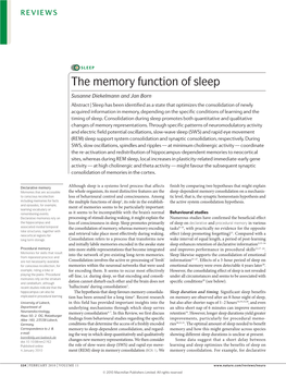 The Memory Function of Sleep