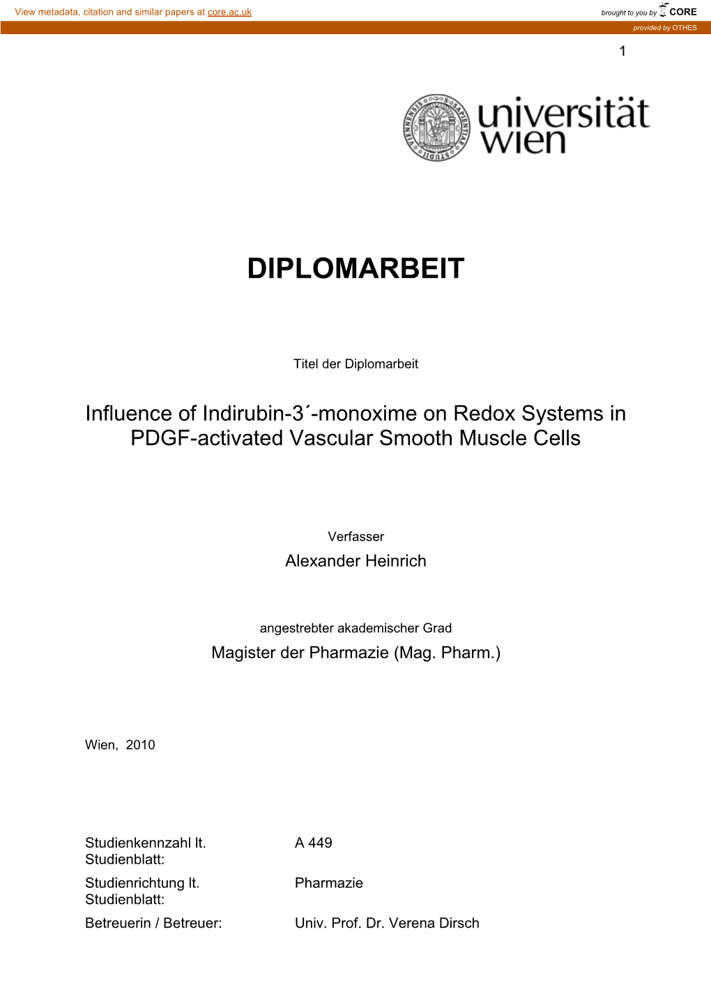 Influence of Indirubin 3 Monoxim on Redox Systems in PDGF Activated