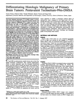 Differentiating Histologie Malignancy of Primary Brain Tumors: Pentavalent Technetium-99M-DMSA