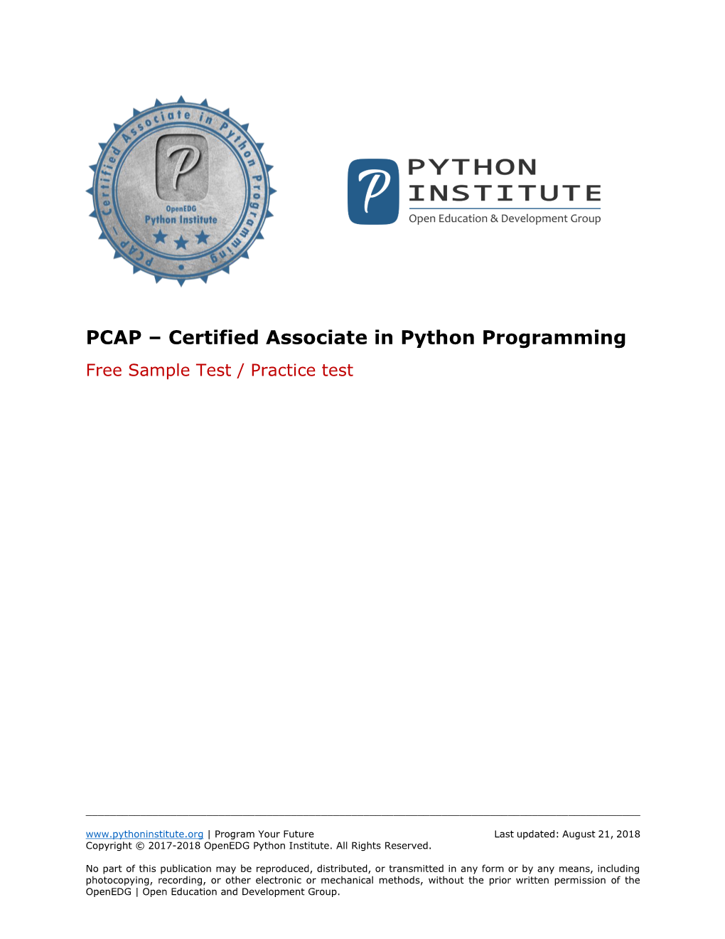 PCAP – Certified Associate in Python Programming Free Sample Test / Practice Test