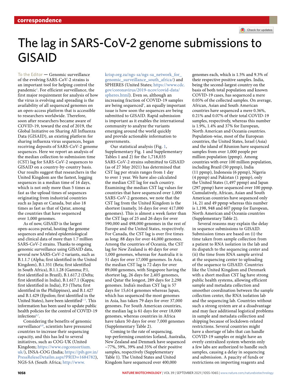 The Lag in SARS-Cov-2 Genome Submissions to GISAID