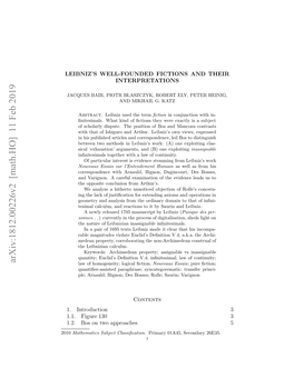 Arxiv:1812.00226V2 [Math.HO] 11 Feb 2019 2010 EBI’ ELFUDDFCIN N THEIR and FICTIONS WELL-FOUNDED LEIBNIZ’S ..Bso W Prahs5 Approaches Two on Bos 130 1.2