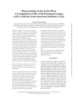 Representing Arabs in the West: a Comparison of the Arab European League (AEL) with the Arab American Institute (AAI)1
