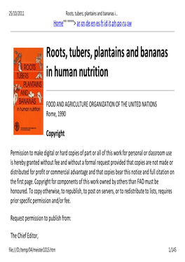 Roots, Tubers, Plantains and Bananas in Human Nutrition