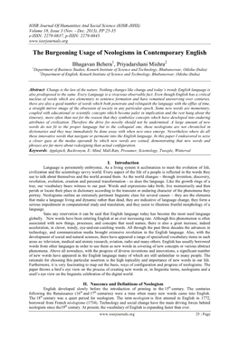 The Burgeoning Usage of Neologisms in Contemporary English