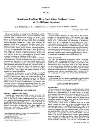 Nutritional Profile of Three Spelt Wheat Cultivars Grown at Five Different Locations