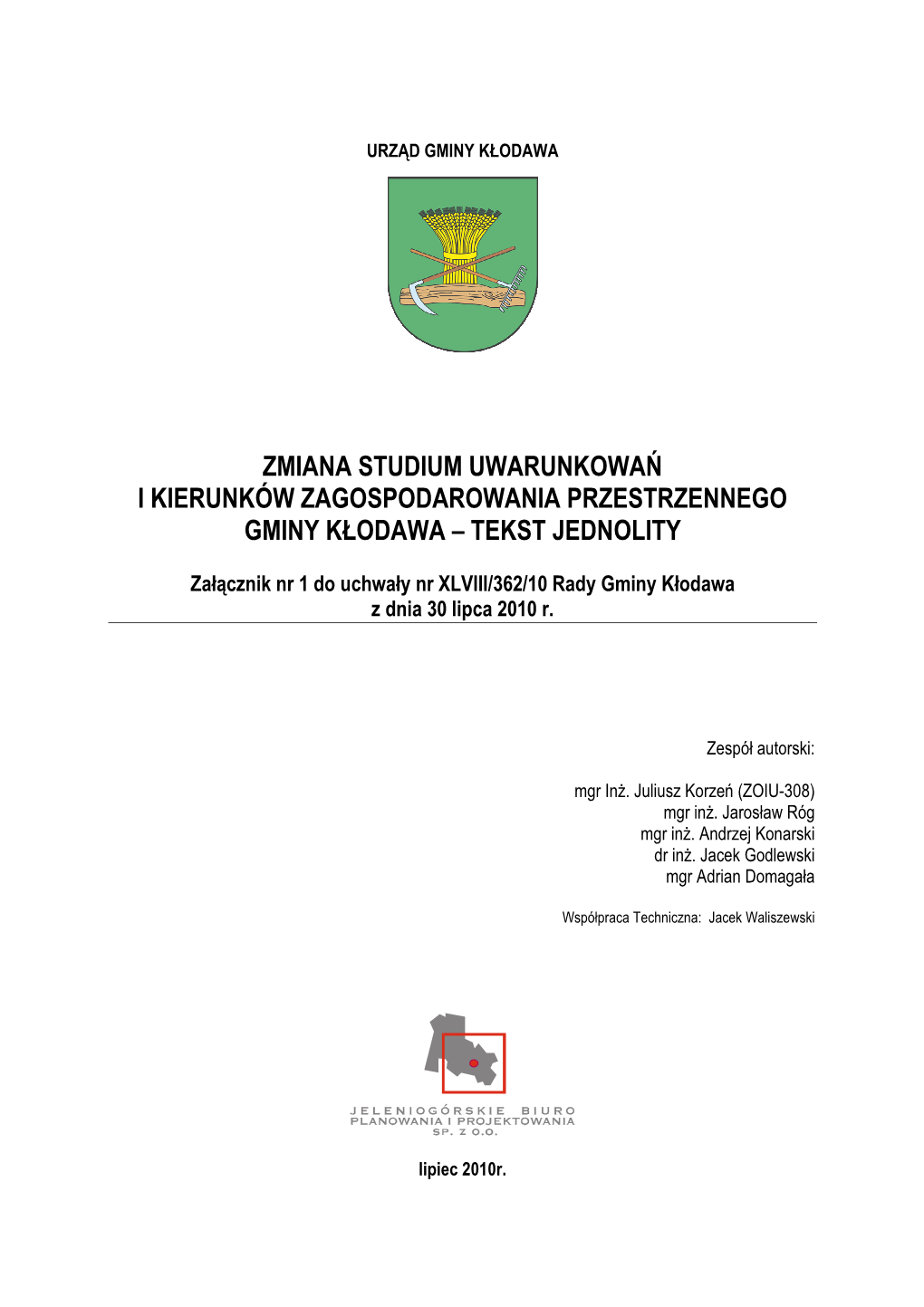 Zmiana Studium Uwarunkowań I Kierunków Zagospodarowania Przestrzennego Gminy Kłodawa – Tekst Jednolity