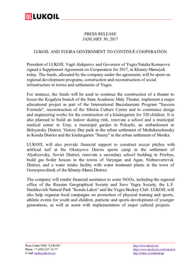 Press Release January 30, 2017 Lukoil and Yugra