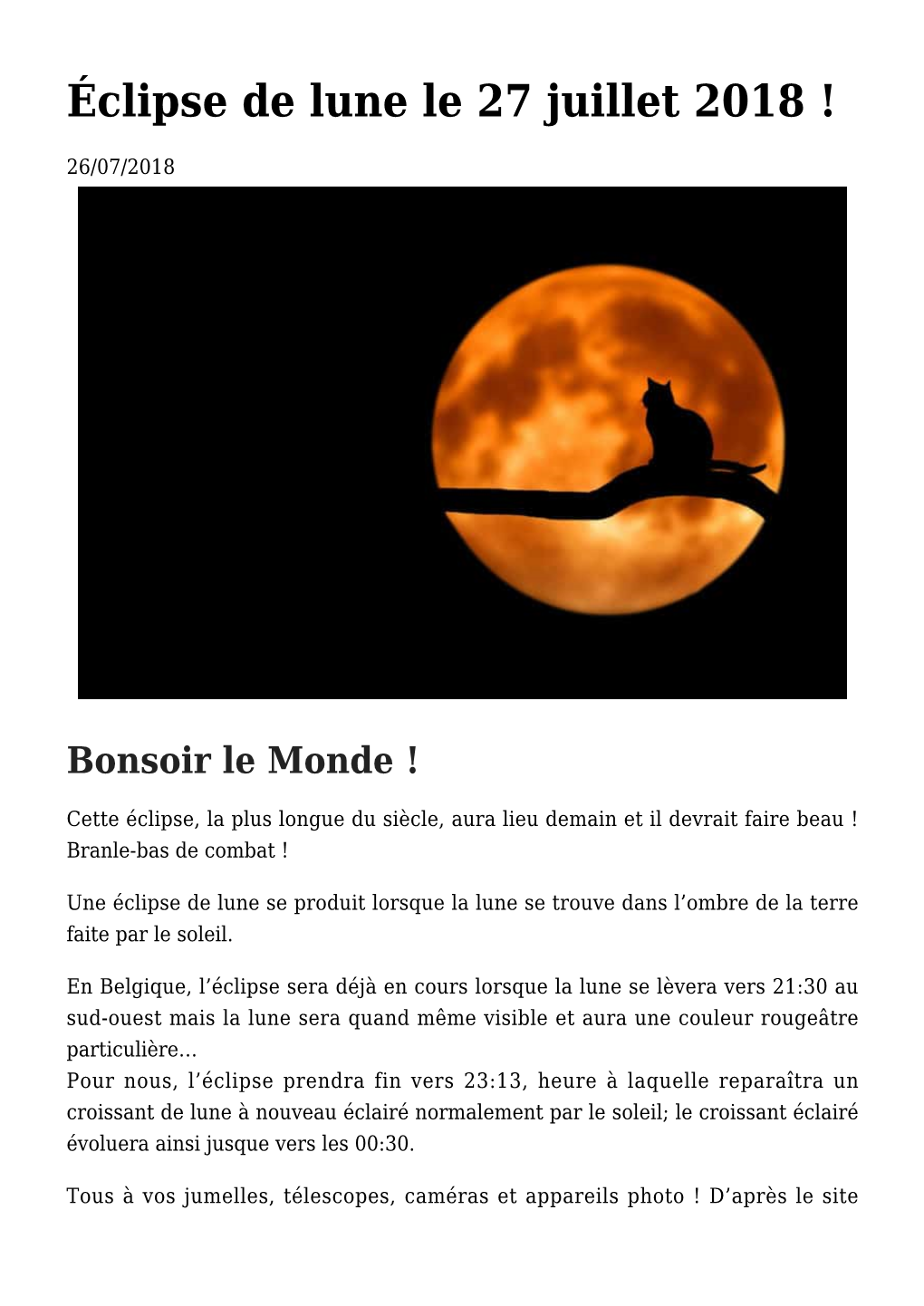 Éclipse De Lune Le 27 Juillet 2018 !,Samuel,Une