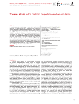 Thermal Stress in the Northern Carpathians and Air Circulation