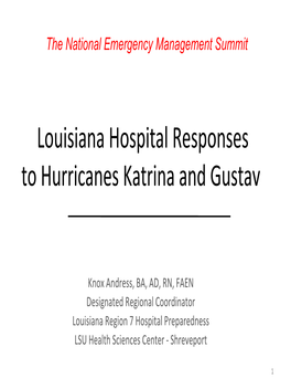 Louisiana Hospital Responses to Hurricanes Katrina and Gustav