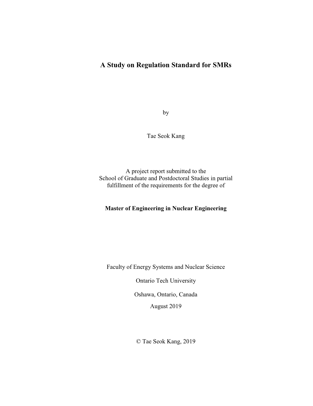 A Study on Regulation Standard for Smrs
