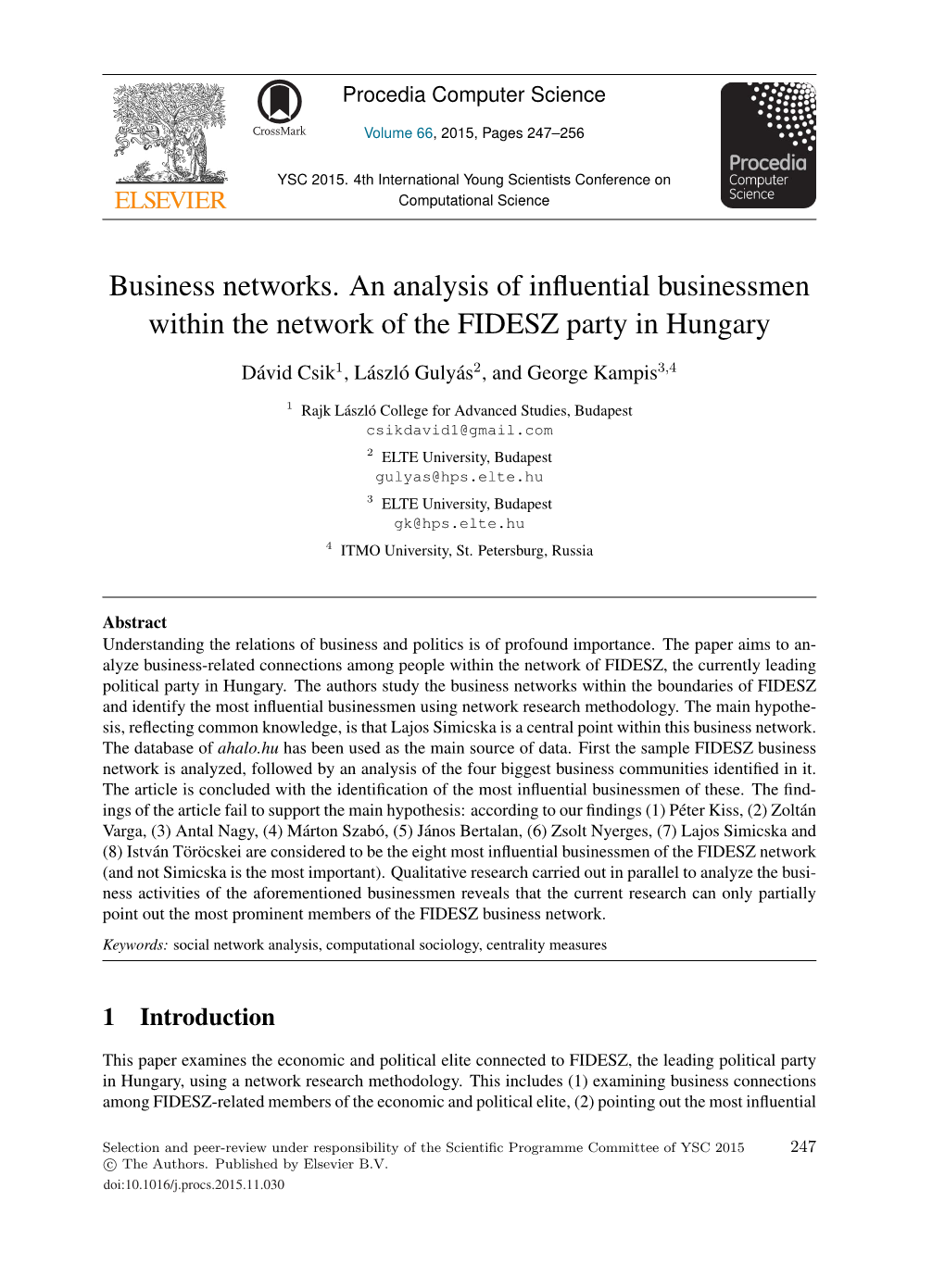 Business Networks. an Analysis of Influential Businessmen Within The