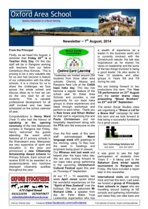 Newsletter ~ 7Th August, 2014