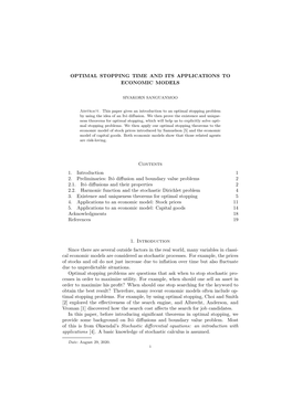 Optimal Stopping Time and Its Applications to Economic Models