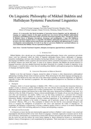 On Linguistic Philosophy of Mikhail Bakhtin and Hallidayan Systemic Functional Linguistics