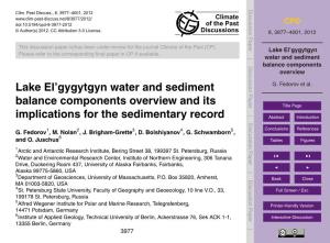 Lake El'gygytgyn Water and Sediment Balance Components Overview