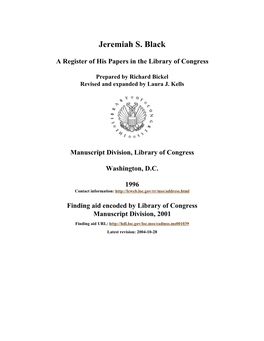 Papers of Jeremiah S. Black [Finding Aid]. Library of Congress