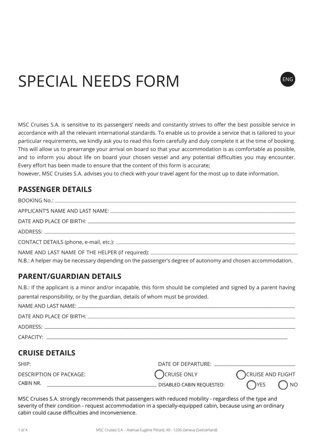 Special Needs Form