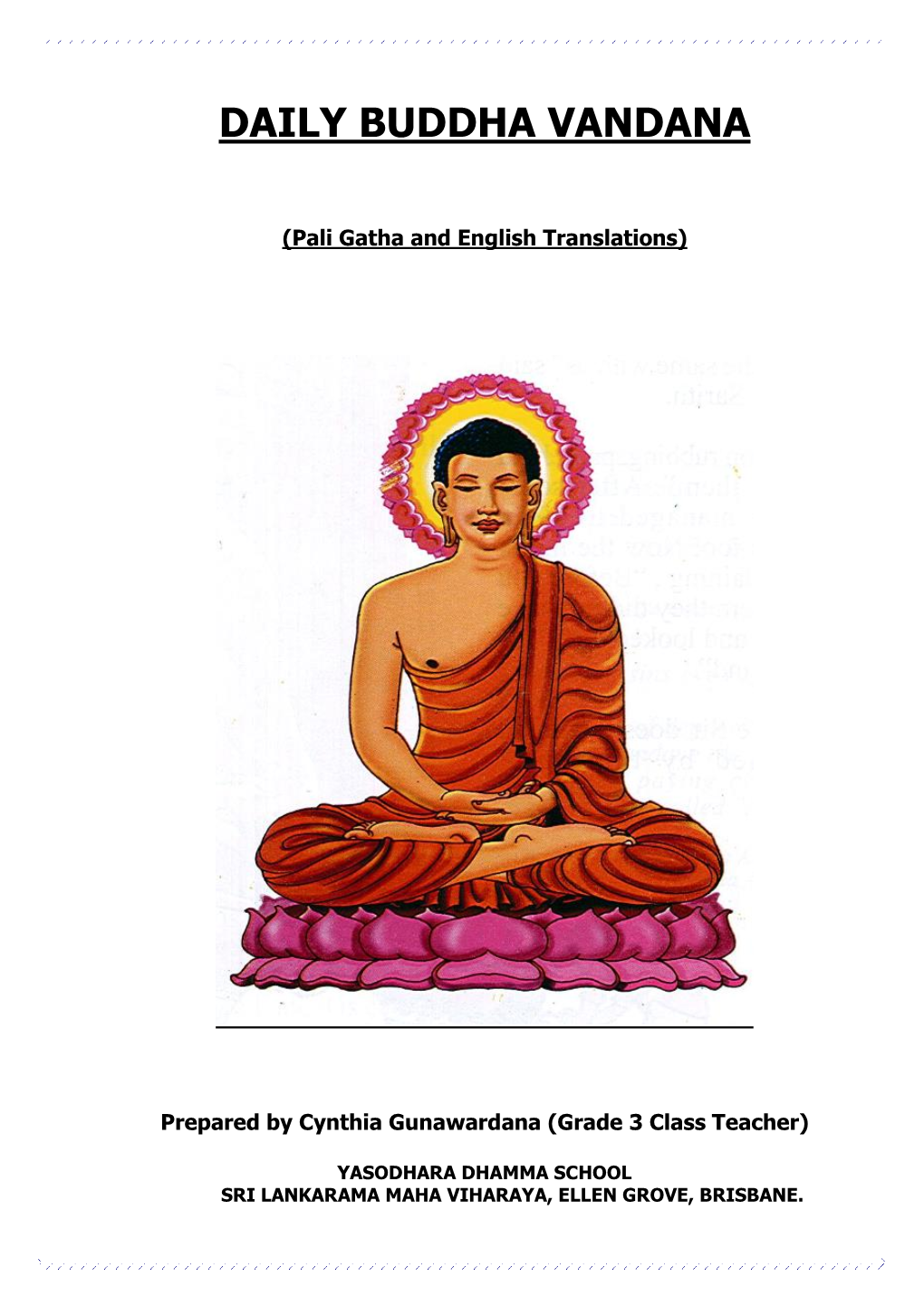 Daily Buddha Vandana (Pali Gatha and English Translations)