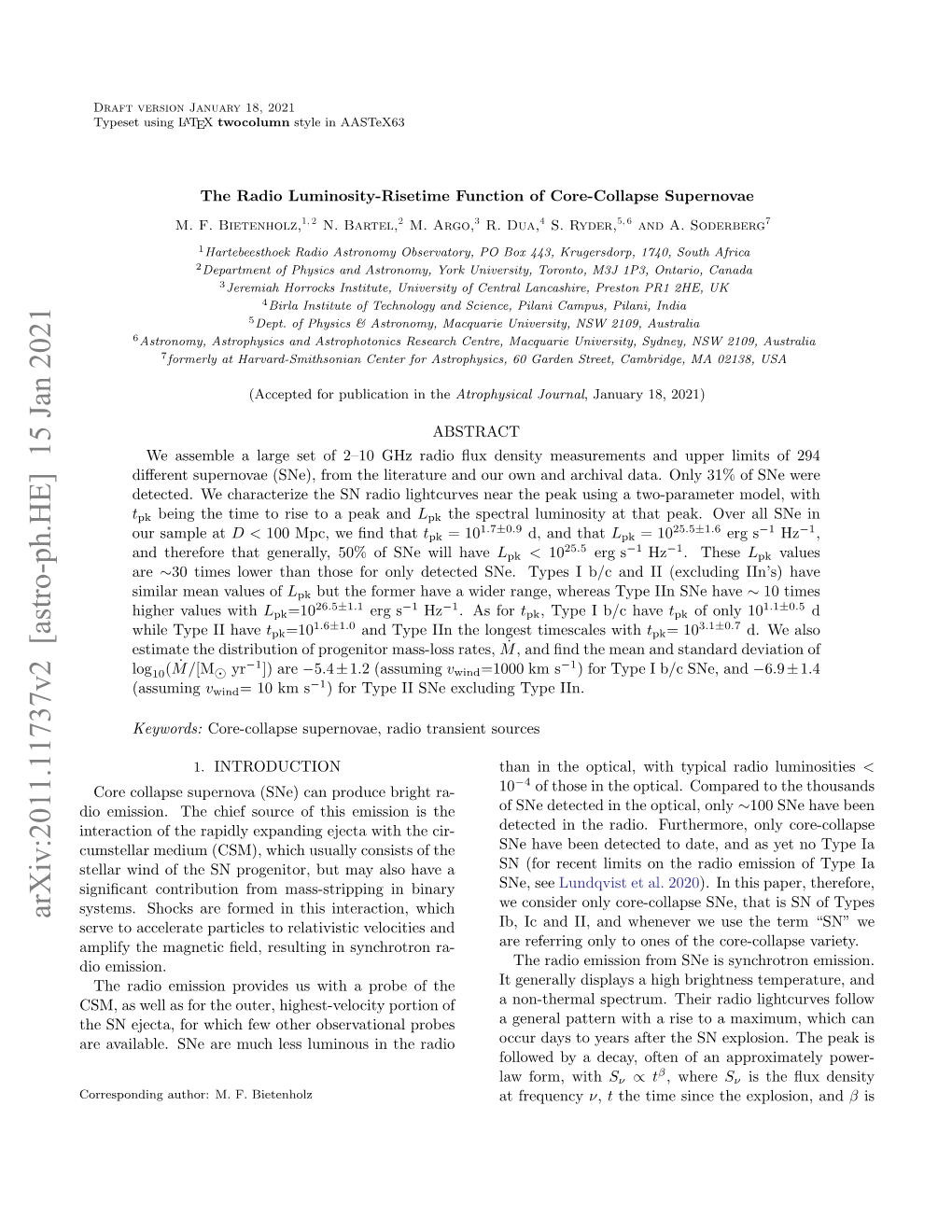 Arxiv:2011.11737V2 [Astro-Ph.HE] 15 Jan 2021