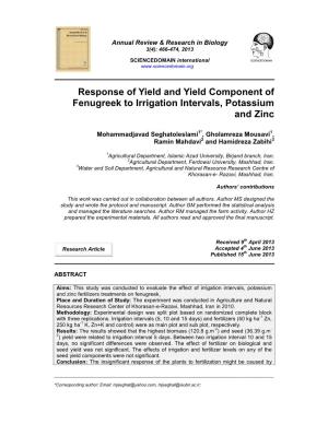 Response of Yield and Yield Component of Fenugreek to Irrigation Intervals, Potassium and Zinc